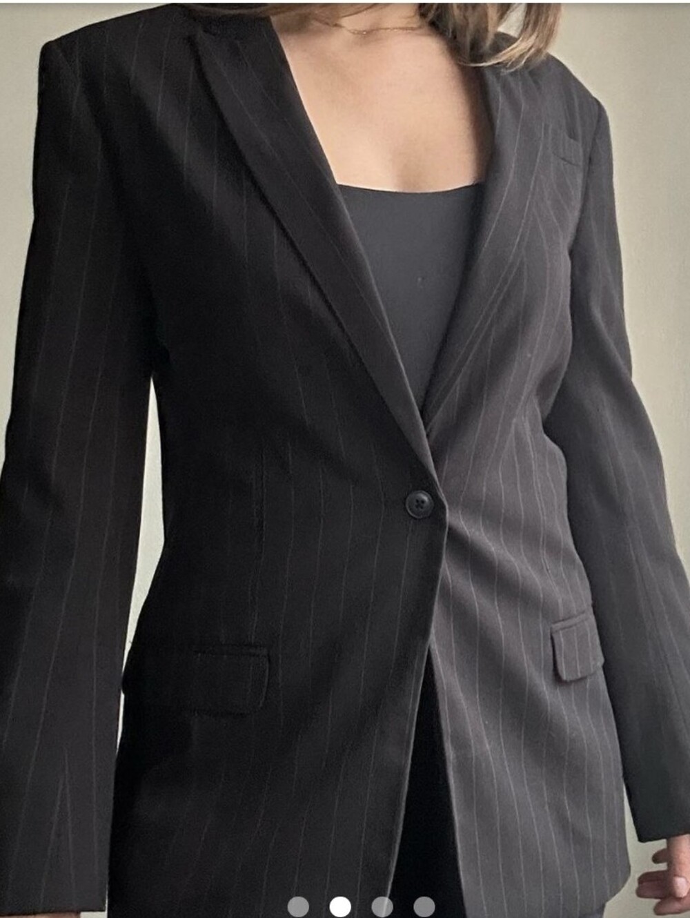 Norma Kamali Boyfriend Jacket Black/Gray Pinstripe Long Blazer - Size 18